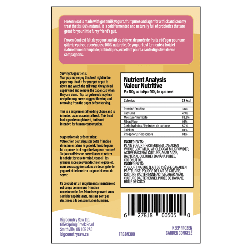 Frozen Goat Bananny 300mL Edmonton Raw Dog Food Poochie Moochie