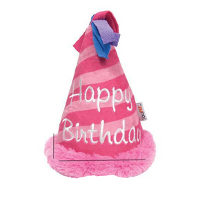 Birthday Hat Plush Dog Toy- Blue or Pink 