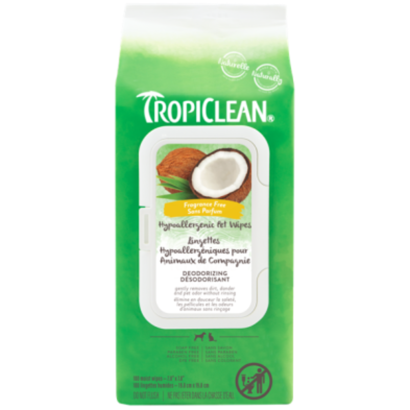 TropiClean Hypoallergenic Deodorizing Wipes 100 ct
