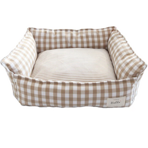 Plaid Square Linen Dog Bed