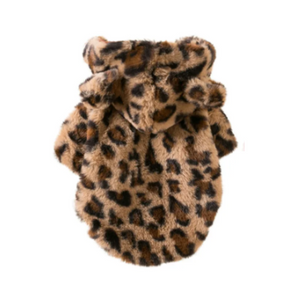 Faux Fur Leopard Hoodie w/Ears Coat