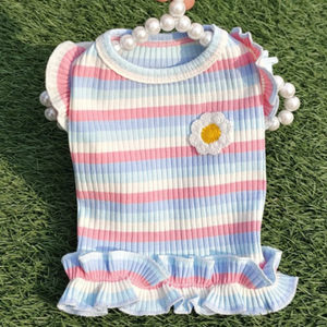 Ribbed Striped Frilly T-Shirt