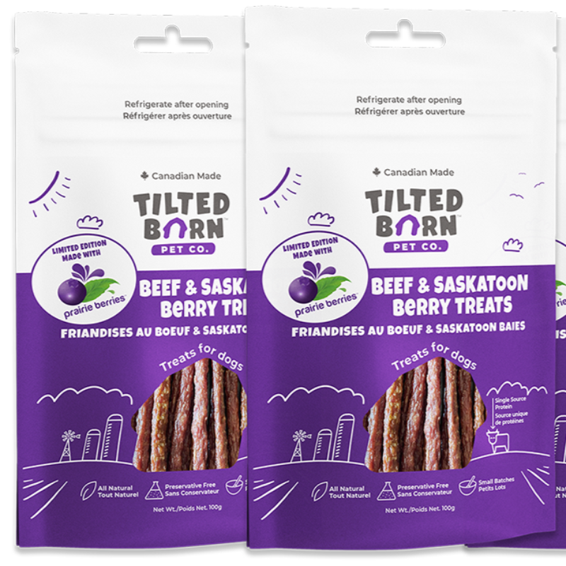 Tilted Barn (FarmFresh) Beef & Saskatoon Berry Treats - 100g of Soft Chewy Meaty Sticks