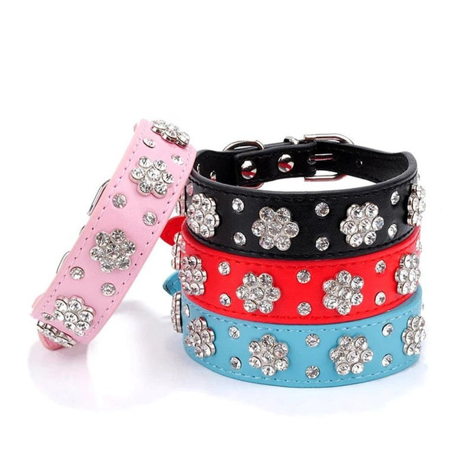 Leather Rhinestone Studded Collars 2.5cm Wide