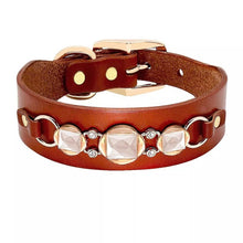 Brown Leather Collar with Rhinestones or Chain Embellishment