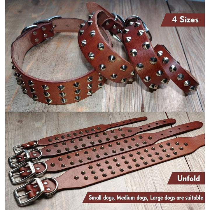 Cool Rivets Studded Collar Genuine Leather XS - L