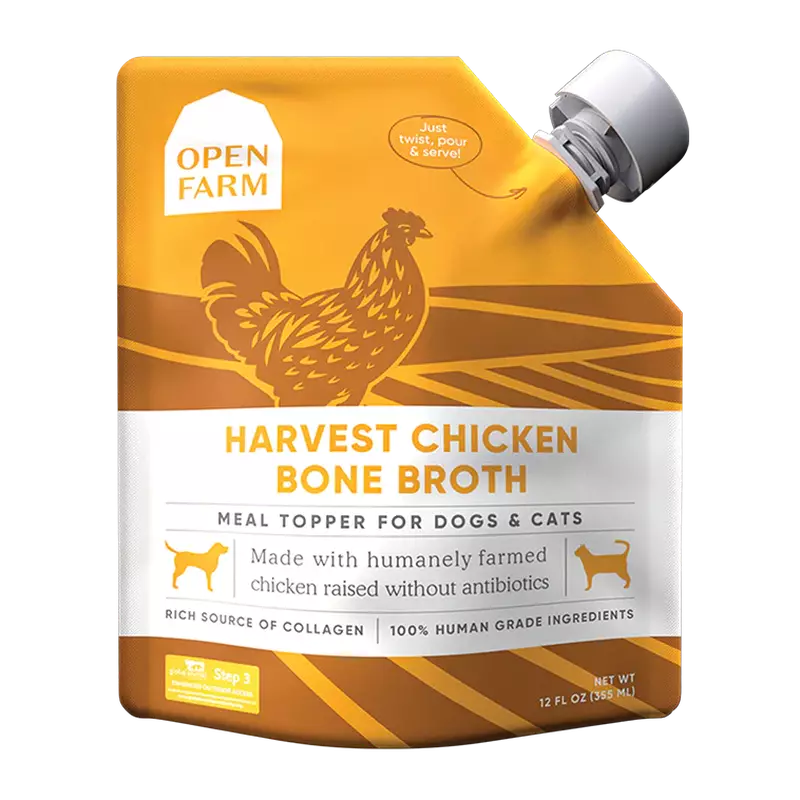 Open Farm Dog/Cat Bone Broth Topper Homestead Chicken 12oz or 32oz