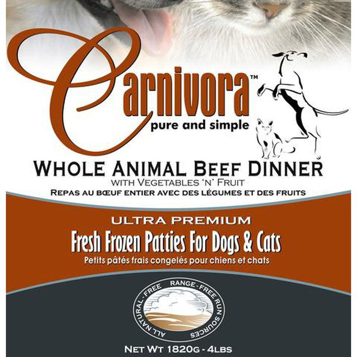 Carnivora Beef Dinner w/fruit & veggies - 4LB or 25LB 8oz Patties
