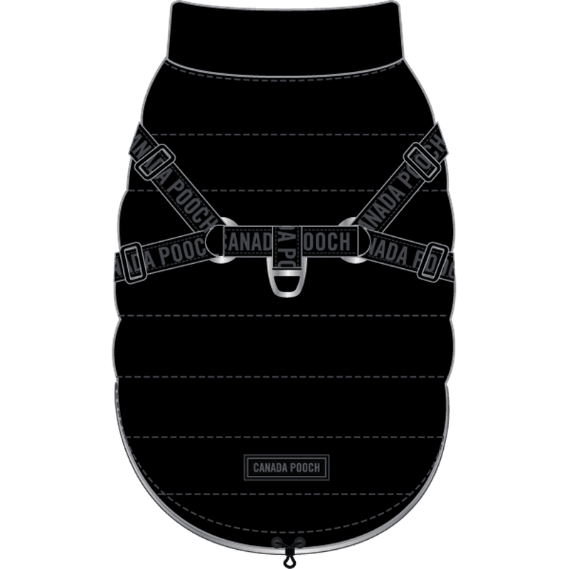 Canada Pooch Puffer Coat w/Built In Harness Black