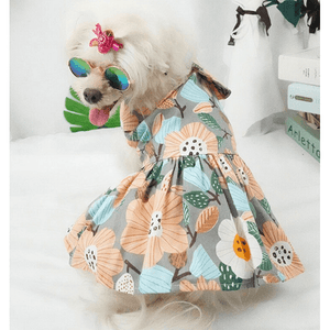 Summer Peach Flare Flower Cotton Dress