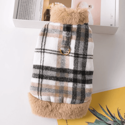 Wool Coat in Brown or Pink Plaid with Leash Hook