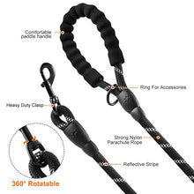 Reflective Rope Leash with Padded Handle Black