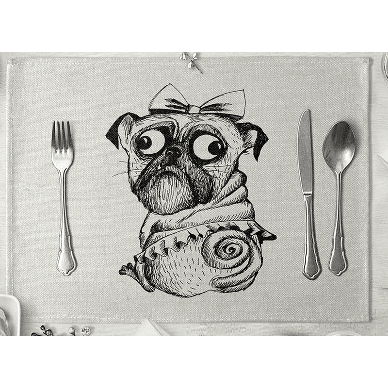 Placemat Pug with Bow - 40 x 30cm