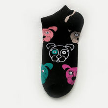 Women's Ankle Socks Black with Cat or Dog Faces