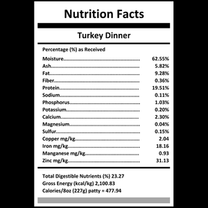 Carnivora Turkey Dinner w/Veggies & Fruit - 4LB or 25LB 8oz Patties