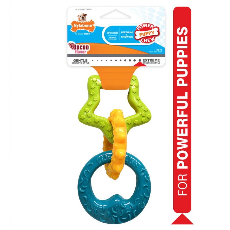 Nylabone Puppy Power Chew Puppy Teething Rings Bacon Flavor 1ea/Small/Regular - Up To 25 Ibs.
